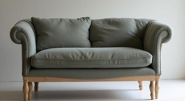 Restaurert klassisk lenestol i mørkt tre og nytt lysegrått stoff, elegant og tidløs